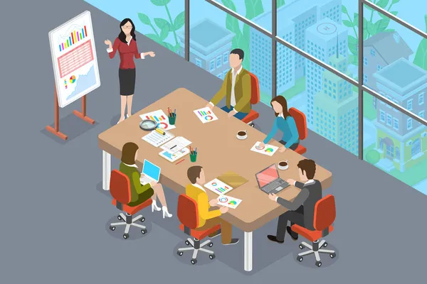 3D Isometric Flat Vector Conceptual Illustration of Boardroom — 스톡 벡터