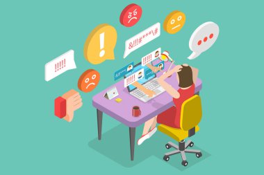 Siber zorbalığın 3 boyutlu Isometric Düz Vektör Kavramsal İllüstrasyonu