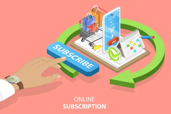 3D Isometric Flat Vector Conceptual Illustration of Online Subscription — Stock Vector