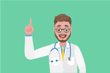 Mutlu Gülümseyen Erkek Doktor 'un Düz Vektör Kavramsal İllüstrasyonu