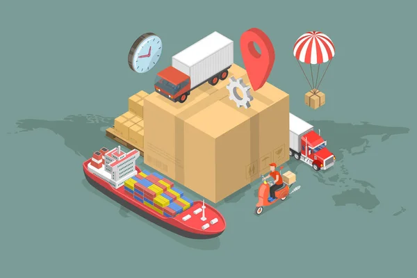 3D Isometric Flat Vector Conceptual Illustration of Logistics And Delivery — Stockový vektor