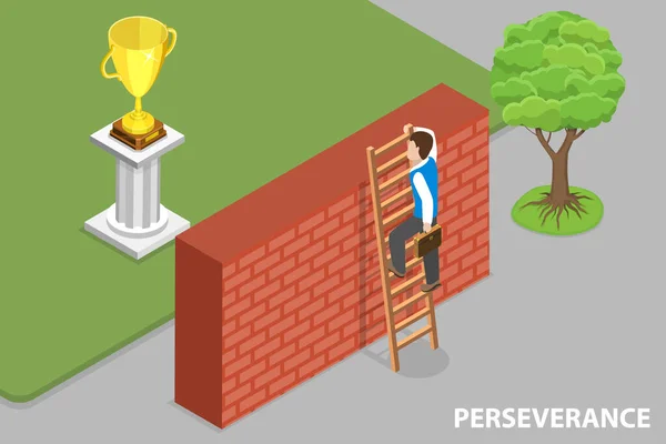 3D Isometric Flat Vector Conceptual Illustration of Perseverance, Efeffort and Ambitions — Stockový vektor