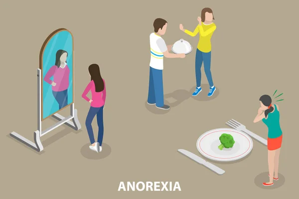 3D Izometryczne płaski wektor koncepcyjny Ilustracja Anoreksja Nervosa — Wektor stockowy