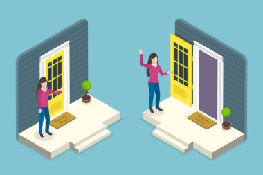 3 Boyutlu Isometric Düz Vektör Ev Girişinin Kavramsal İllüstrasyonu