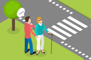 3 Boyutlu Isometric Düz Vektör Kör Kişinin Kavramsal İllüstrasyonu