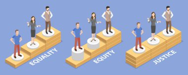 3 Boyutlu Isometric Düz Vektör Eşitliğe Karşı Adalete Karşı Kavramsal İllüstrasyon