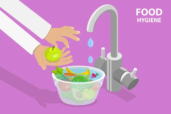 3D Isometric Flat Vector Conceptual Illustration of Food Hygiene — Vettoriale Stock