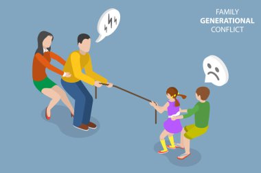 3D Isometric Flat Vector Conceptual Illustration of Family Generational Conflict