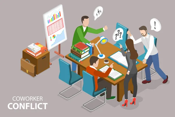 3D Isometric Flat Vector Conceptual Illustration of Coworker Conflict — Stok Vektör
