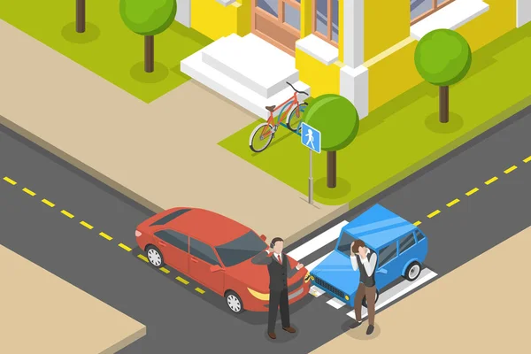 3D Isometric Flat Vector Conceptual Illustration of Car Road Accident — 스톡 벡터