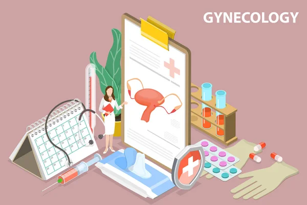 3D Isometric Flat Vector Conceptual Illustration of Gynecology — Stock Vector