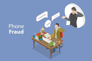 Telefon Sahtekarlığının 3 boyutlu Isometric Düz Vektör Kavramsal İllüstrasyonu