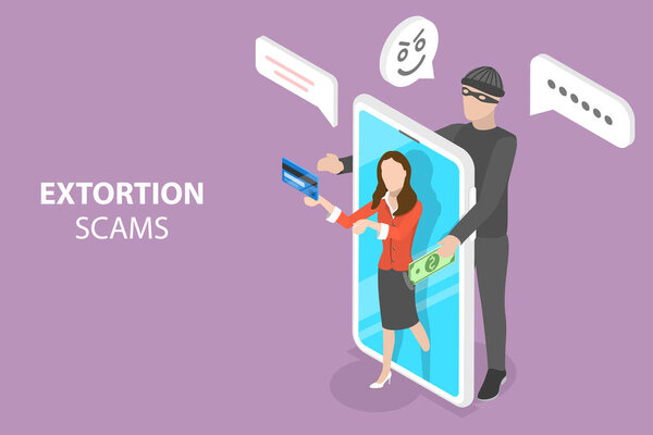 Концептуальная иллюстрация 3D изометрического вектора вымогательства