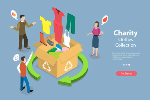3D Isometric Flat Vector Conceptual Illustration of Charity Clothes Collection — Stockový vektor