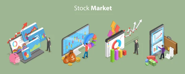 3D Isomric Flat Vector Illustrazione concettuale del mercato azionario — Vettoriale Stock