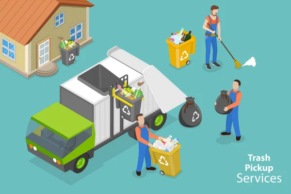 3D Isometric Flat Vector Conceptual Illustration of Trash Pickup Services — 스톡 벡터