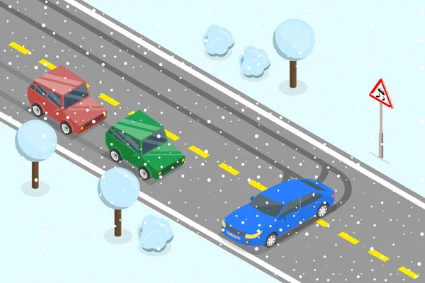 Illustration conceptuelle 3D vecteur plat isométrique de la route glissante ou glacée — Image vectorielle