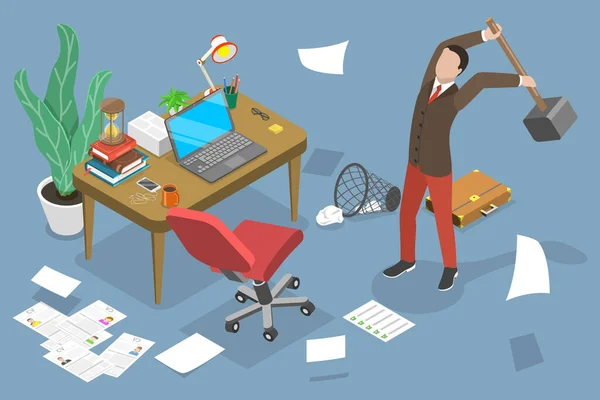 3D Isometric Flat Vector Conceptual Illustration of Angry Office Worker — стоковий вектор