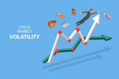 3 Boyutlu Isometric Düz Vektör Borsa Değişkenliğinin Kavramsal İllüstrasyonu