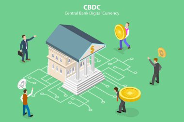 3D Isometric Düz Vektör CBDC 'nin Kavramsal İllüstrasyonu - Merkez Bankası Dijital Para Birimi