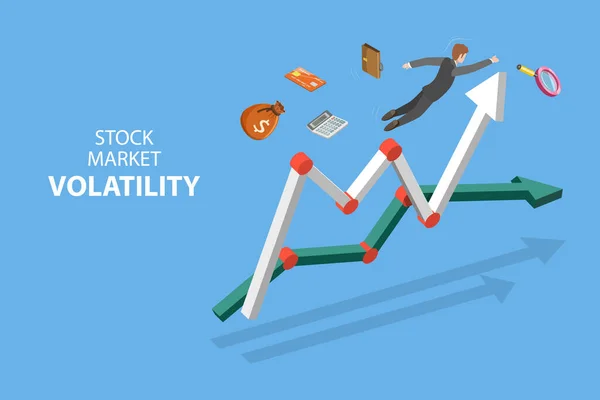 3D Isomric Flat Vector Illustrazione concettuale della volatilità del mercato azionario — Vettoriale Stock