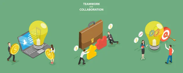 3D Isometric Flat Vector Conceptual Illustration of Team work and Collaboration — Stockový vektor