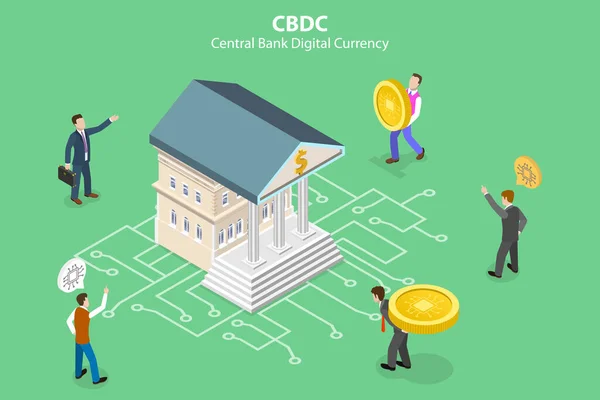 Ilustração Conceitual do Vetor Plano Isométrico 3D do CBDC - Central Bank Digital Currency —  Vetores de Stock