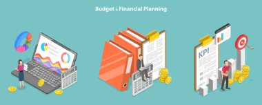 3D Isometric Flat Vektör Bütçe ve Finansal Planlamanın Kavramsal İllüstrasyonu