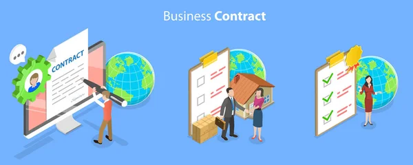 3D Isometric Flat Vector Conceptual Illustration of Business Contract — 스톡 벡터