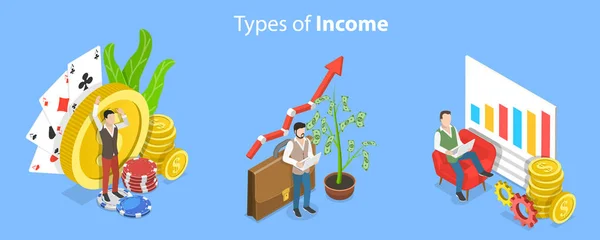 3D Isometric Flat Vector Conceptual Illustration of Types Of Income — Stockový vektor