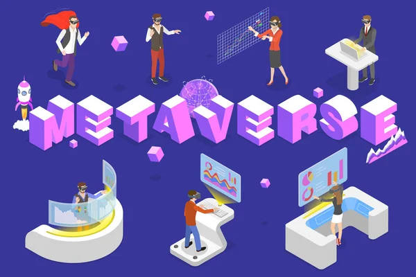 3D Isometric Flat Vector Conceptual Illustration of Metaverse — Stock Vector