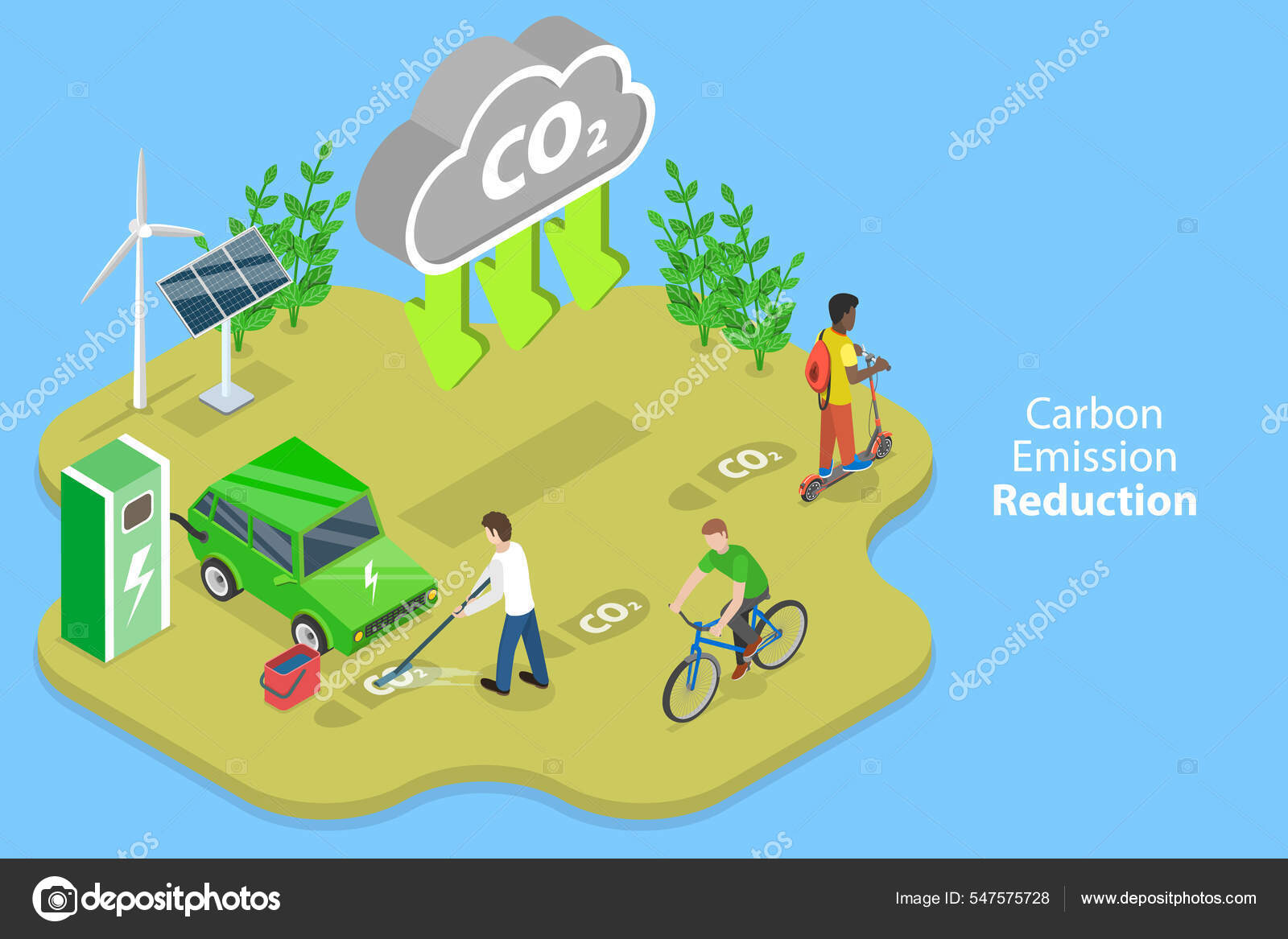 3D Isometric Flat Vector Conceptual Illustration of Carbon Emission Reduction Stock Vector by
