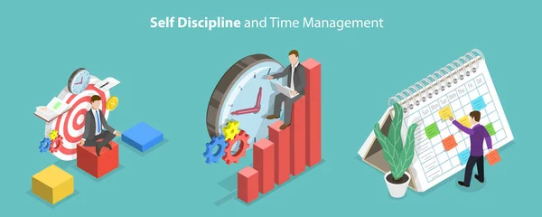 3D Isometric Flat Vector Conceptual Illustration of Self Discipline And Time Management — 스톡 벡터