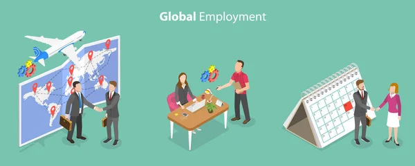 3D Isometric Flat Vector Conceptual Illustration of Global Employment — 스톡 벡터