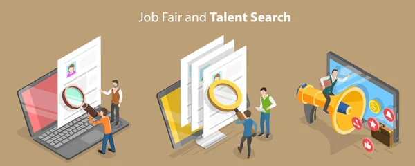 3D Isometric Flat Vector Conceptual Illustration of Job Fair And Talent Search — Stockový vektor