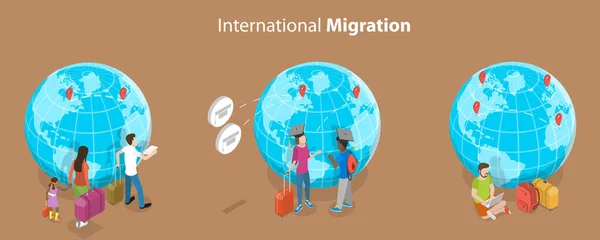 3D Isometrische platte vector Conceptuele illustratie van internationale migratie — Stockvector