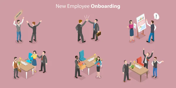 3D Isometric Flat Vector Conceptual Illustration of Employee Onboarding — 스톡 벡터