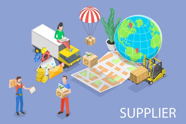 3D Isometric Flat Vector Conceptual Illustration of Supplier Management — Stockový vektor