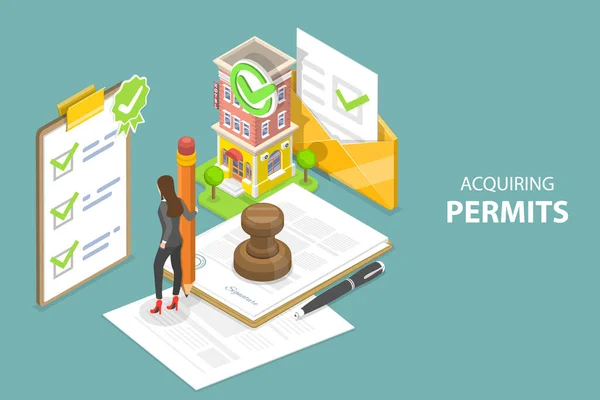 3D Isometric Flat Vector Conceptual Illustration of Acqueting Permit — 스톡 벡터