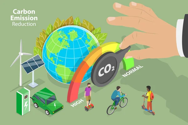 Ilustración conceptual de vectores planos isométricos 3D de reducción de emisiones de carbono — Archivo Imágenes Vectoriales