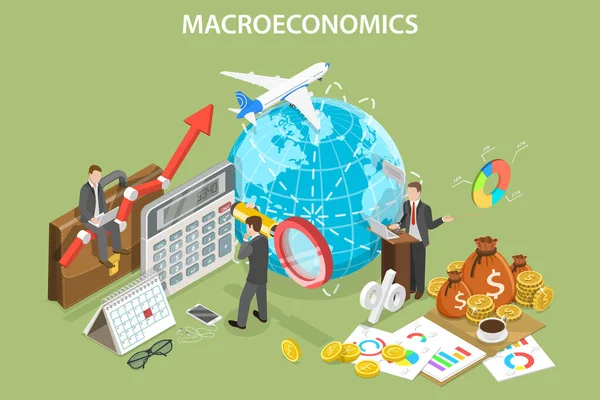 3D Isometric Flat Vector Conceptual Illustration of Macroeconomics — Stock Vector