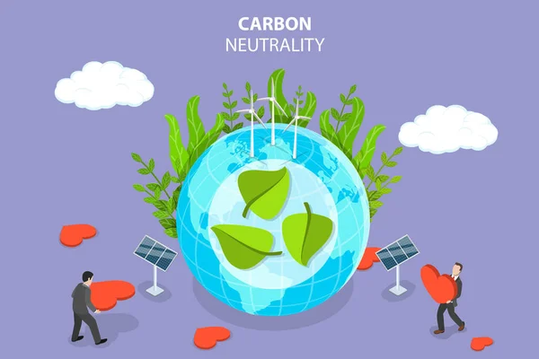 3D Isometric Flat Vector Conceptual Illustration of Carbon Neutrality — Stock Vector
