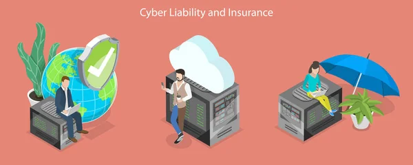 3D Isometric Flat Vector Conceptual Illustration of Cyber Liability And Insurance - Stok Vektor