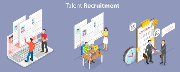 3D Isometric Flat Vector Conceptual Illustration of Talent Recruitment Agency — 스톡 벡터