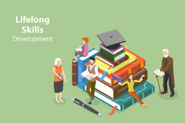 3 Boyutlu Isometric Düz Vektör Yaşam Boyu Yetenek Geliştirme, Eğitim ve Kendini Geliştirme Konsepti