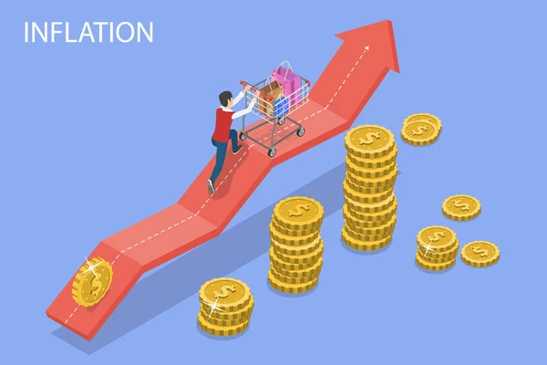 Isometrische Platte Vector Conceptuele Illustratie Van Inflatie Geldwaarderecessie Prijsstijging — Stockvector