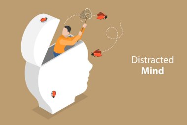 3D Isometric Flat Vector Conceptual Illustration of Distracted Mind, ADHD Attention Disorder clipart