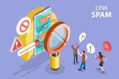 3B Isometric Düz Vektör Bağlantı Spam, Siber Güvenlik Tehditleri Kavramsal ResmiComment