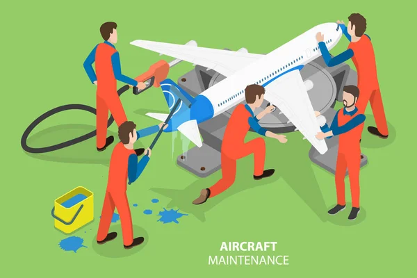 Isometric Flat Vector Conceptual Illustration Aircraft Maintenance Airplane Technical Services — Stock Vector