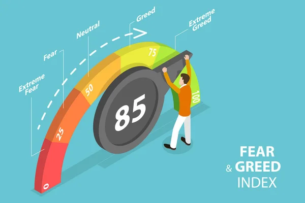 Isometric Flat Vector Conceptual Illustration Fear Greed Index Risk Management — 스톡 벡터